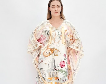 Pink caftan silk twill, Pastel pink kaftan rose classic dress, Silk lounge wear summer resort wear kaftan beach wear, Summer silk dress gift