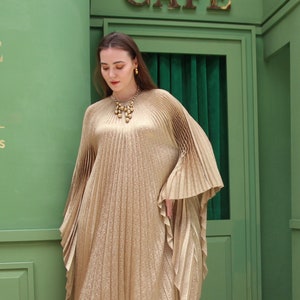 Gold wedding dress fairy kaftan forest wedding dress kaftan pleated cocktail maxi dress party caftan women luxury gift for anniversary