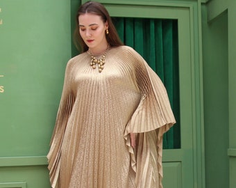 Gold wedding dress fairy kaftan forest wedding dress kaftan pleated cocktail maxi dress party caftan women luxury gift for anniversary