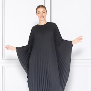 Black kaftan pleated fabric luxury pleated caftan dressing gown dinner party dress plus size chic stylist kaftan classic kaftan gift for mum