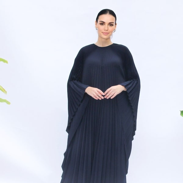 Black Plissé Kaftan Dress