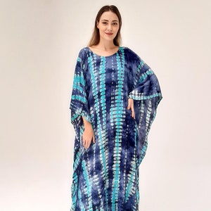 Blue kaftan dress tie dye caftan  Aqua Blue Off White Tie Dye Kaftan Beautiful Caftan For Women, Luxury Boho Kaftan Beach Coverups For Women