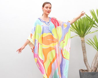 Żółty kaftan dla kobiet, rejs, wakacje, uniwersalny kaftan, żółty szlafrok, prezent dla niej, letni strój domowy, kaftan z mieszanki jedwabiu