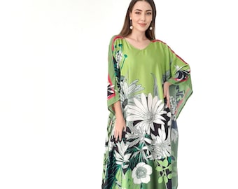 Vestido caftán floral para invitada de boda, vestido de fiesta tipo caftán de crucero, caftán de talla grande, talla única, largo personalizado, regalo para ella