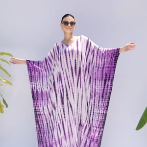 Purple Tie Dye Cotton Kaftan: Handmade Resort Maxi Dress
