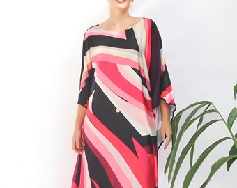 red kaftan vintage dressing gown summer caftan resort robe abstract cover up pool