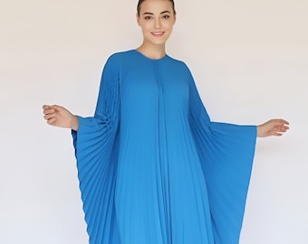 Fancy kaftan beach wedding dress blue vintage evening gown 60s maxi dress caftan women luxury gift for birthday kaftan pleated party dress