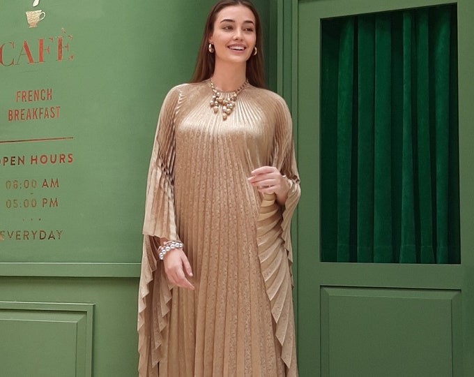 Beaded kaftan Dress With Gold Border - Red main image 1