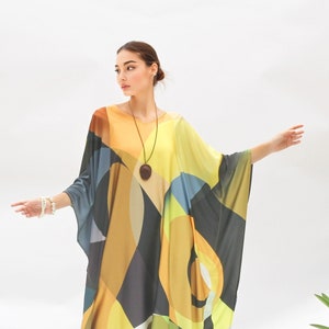 Yellow and Black kaftan, Full length kaftan custom size, Blended Silk kaftan delivery fast, Beach kaftan resort dressing gown, gift for her