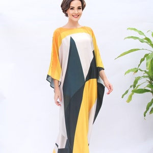 Luxury Caftan Dressing Gown, Abaya Kaftan Silk Robe, Christmas Gift Kaftan Silk Lounge Wear, Vacation Dress Beach Wear, Plus Size Clothing