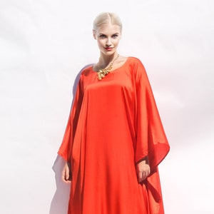 Red Kaftan Orange Caftan Full Length, Silk Kaftan Christmas Gift Silk Loungewear Resort Wear Boho Maxi Dress, Vacation Dress Moroccan Kaftan
