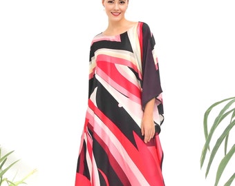 Designer Silk Kaftan: Geometric Print Resort Dress, Plus Size