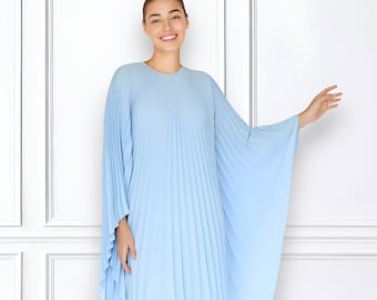 Kaftan plisowany Sky Blue, Kaftan ślubny na imprezę przy basenie, Kaftan plisowany Plus Size Prezent dla matki, Kaftan wypoczynkowy plisowany Kaftan wypoczynkowy