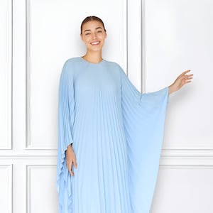 Sky Blue Caftan Pleated, Wedding Kaftan Party Poolside, Pleated Kaftan Plus Size Gift for Mother, Resort Caftan Pleated Loungewear Caftan