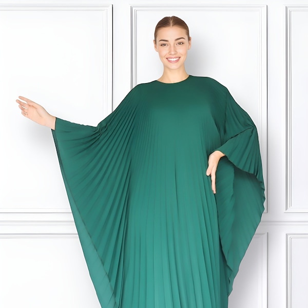 Lime green kaftan pleated party dress, stylish caftan pleated fabric, plus size pleated kaftan night dressing gown wedding kaftan green gift