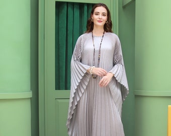 Silver Pleated Kaftan Maxi Dress - Party, Resort Wear