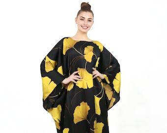 Ginkgo kaftan silk full size, Evening silk kaftan custom length, Resort wear cruise dress Dubai Silk Abaya kaftan, Caftan Gift for Mother