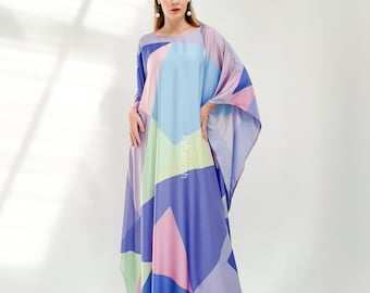 Silk Blend Kaftan Dress: Abstract Print Resort Gown, Plus Size