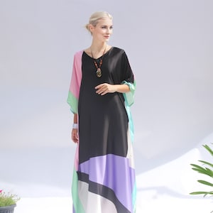Abstract Print Silk Kaftan: Plus Size Resort Dress