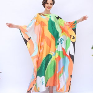 Green and Yellow Rayon Plus Size Kaftan for Women