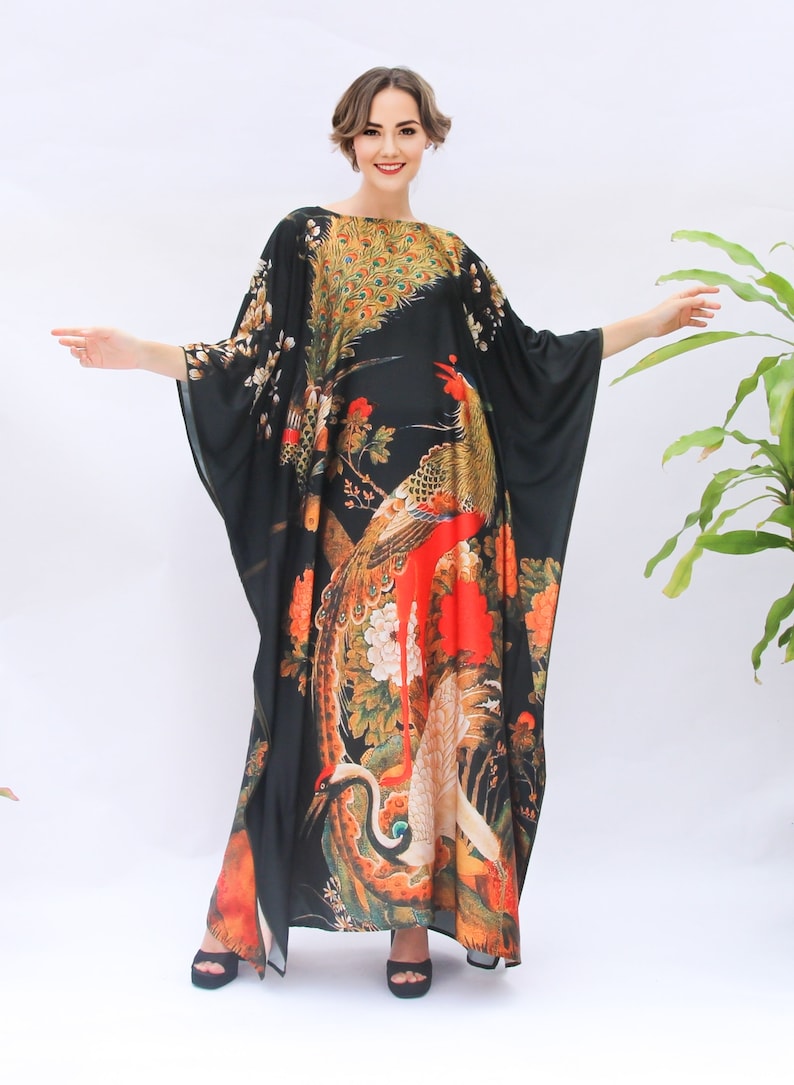 Peacock Green Cotton Embroidery Work Kaftan Dress main image 1