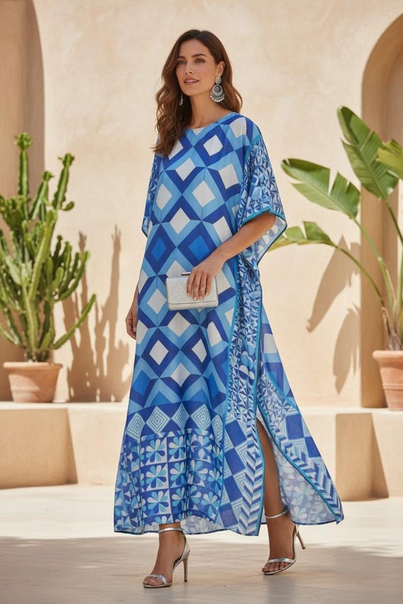 blue kaftan maxi dress EcoVero Maxi Kaftan Deep Blue Sea