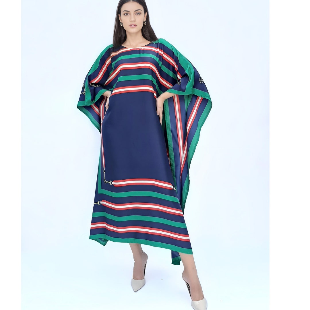 Red Pumpkin Silk Kaftan Dress Plus Size Luxury Resort Evening