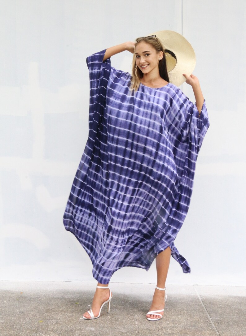 Cotton Kaftan Tie Dye Handmade, Blue Caftan Cotton Dress Resort Wear