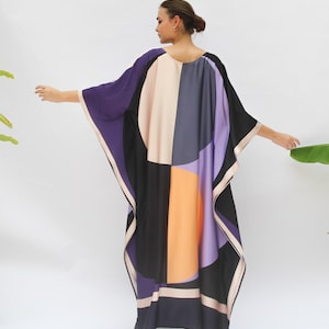 Navy Blue Metallic Pumpkin Silk Kaftan - Plus Size Resort Coverup