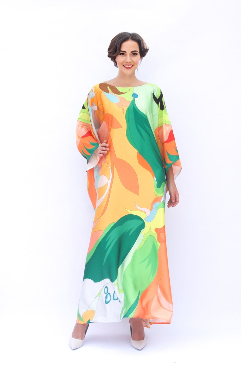 Yellow Green Ikat Button Kaftan