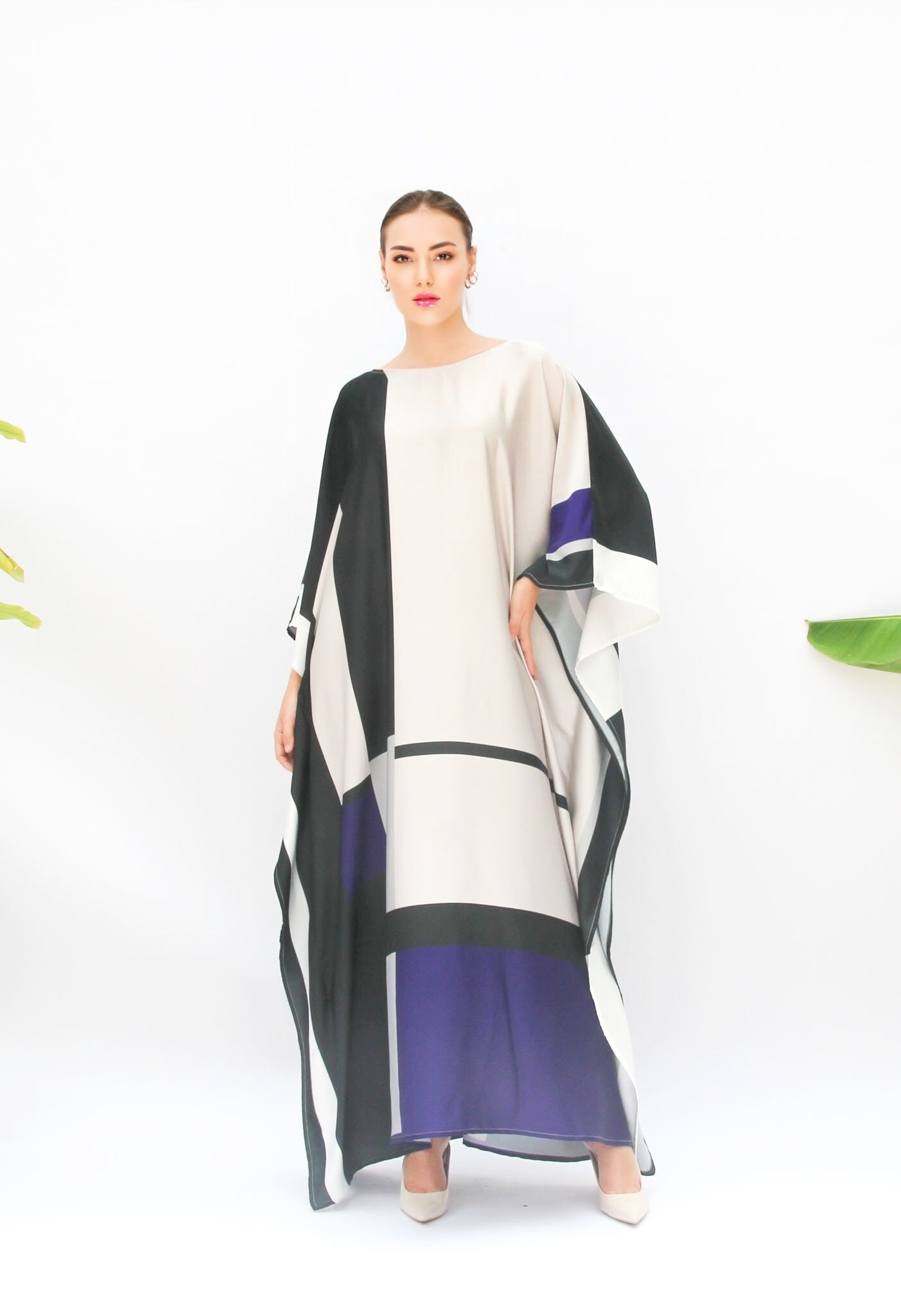 Stripe Short Sleeve Abstract Kaftan