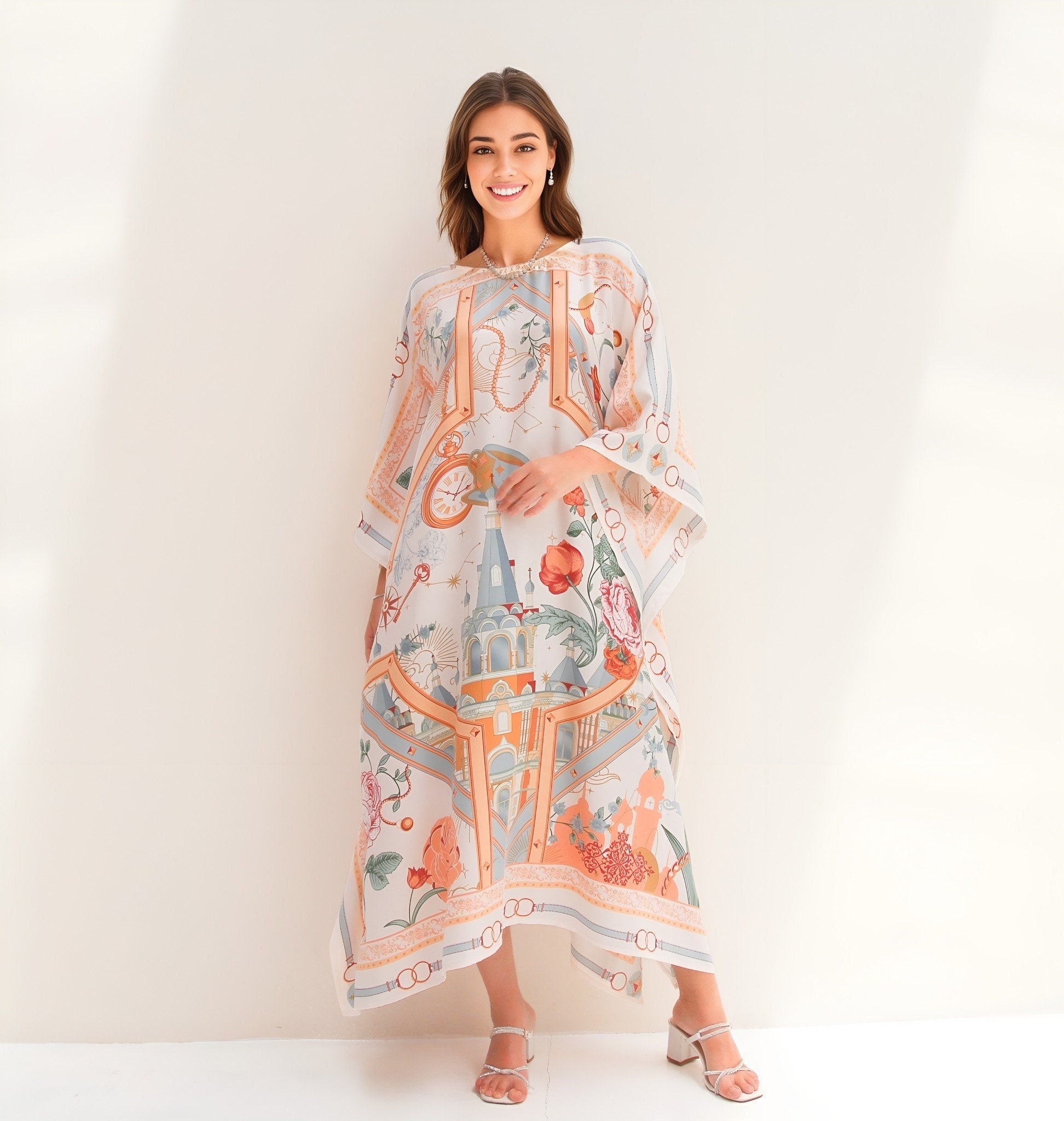 Robe en soie florale Kaftan Cadeau pour sœur, Flowy Kaftan Trendy