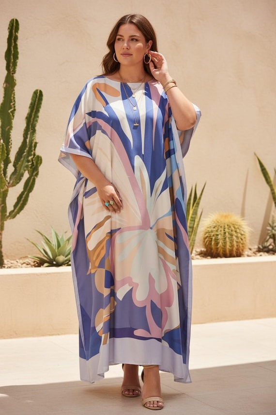 Flowy Kaftan Summer Comfort Wear, Classy Cruise Caftan Silk Blend, Wedding Dressing Gown Vintage Theme