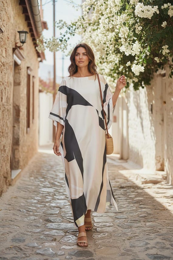 chinese dress ladies Silk Kaftan Maxi Dresses Loose Bohemian Kaftan Long Dress 11 / One Size main image 1