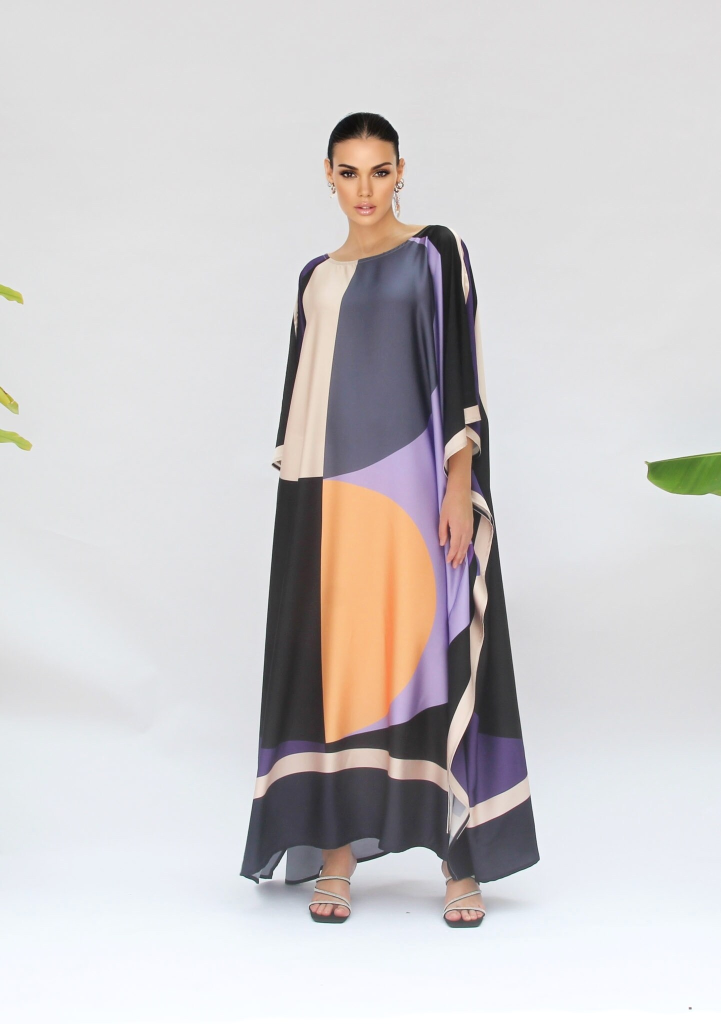 Rayon Crepe Multicolor Beach Kaftan For Plus Size Women