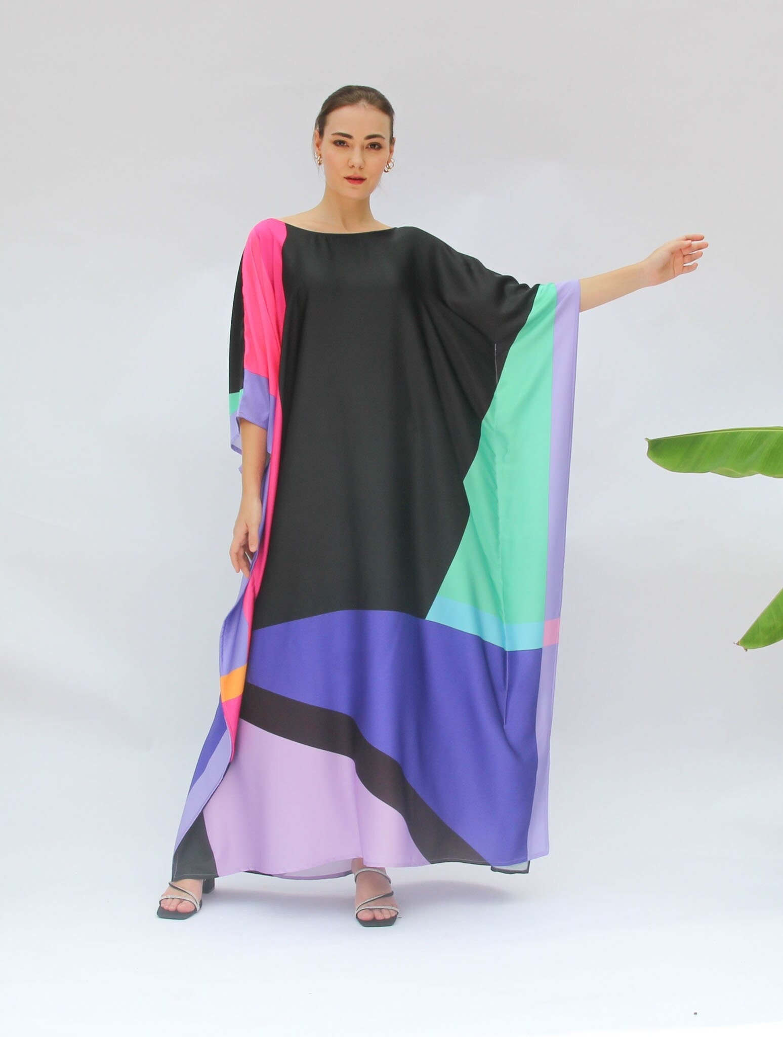 Vibrant kaftan beach wedding dress for guest, Caftan wedding resort wear, Spring kaftan forest party caftan theme, Blended silk caftan gift