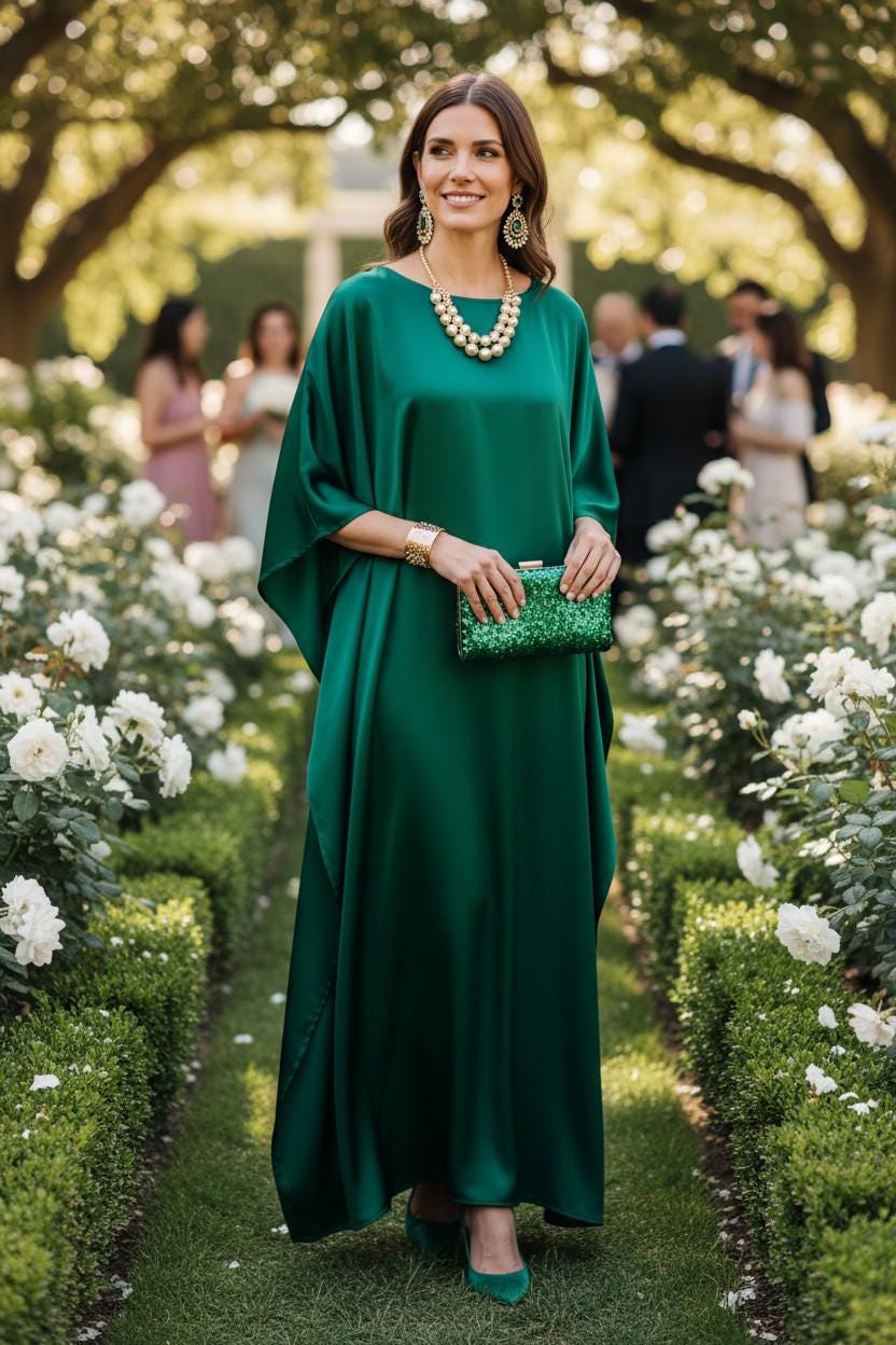 Green kaftan for tall women: wedding garden green theme, silk blend kaftan custom made- Gift for her Christmas