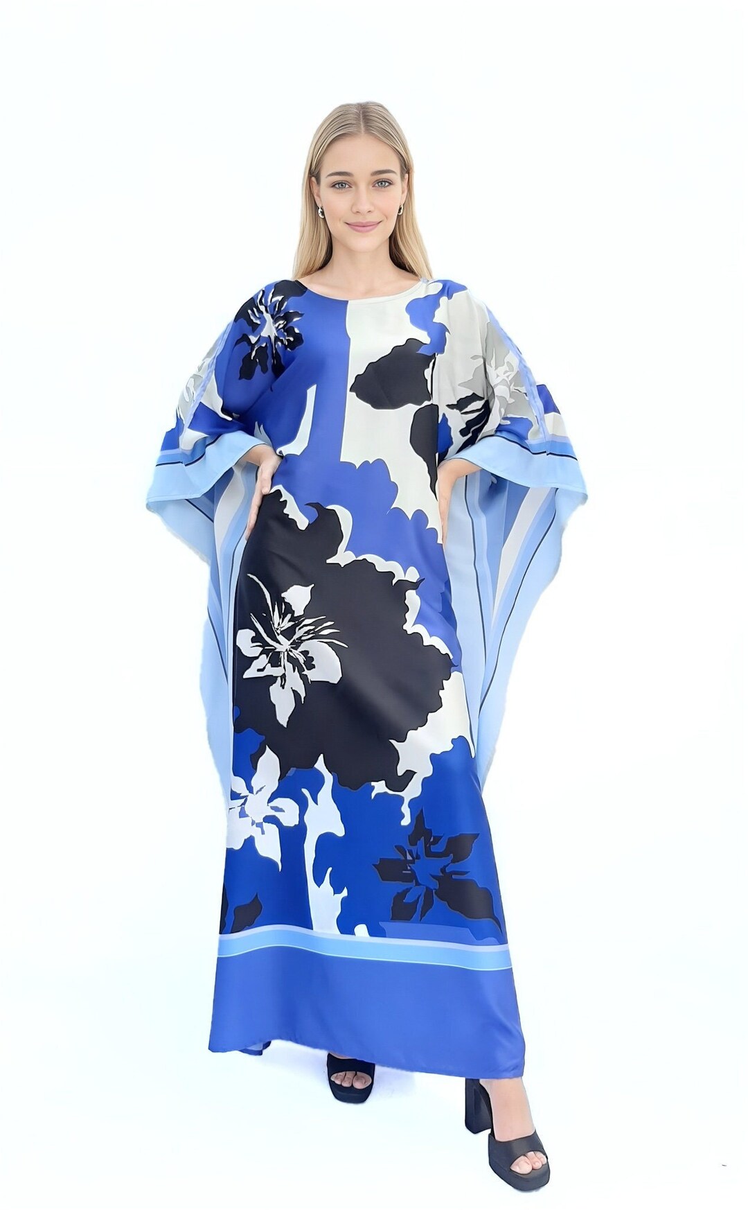 Blue Kaftan Silk Luxury Long Dressing Gown, Beach Wedding Kaftan Dress
