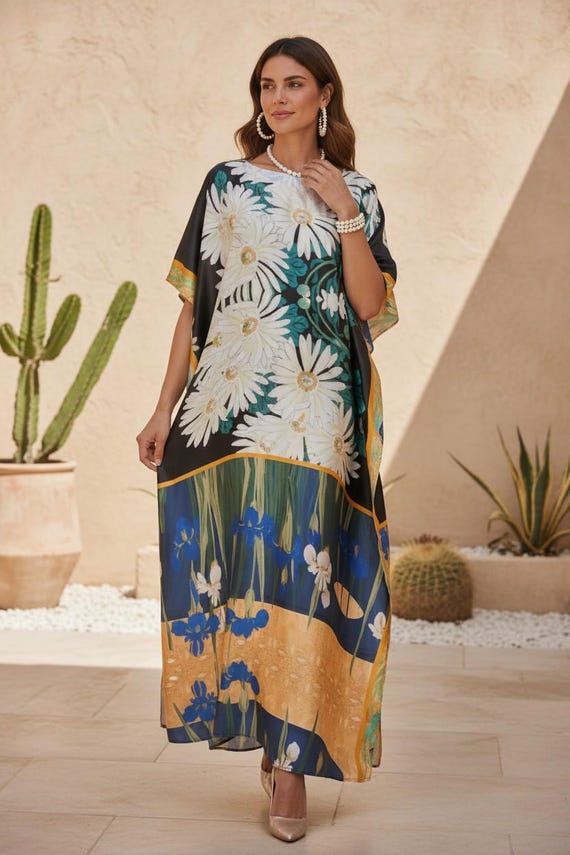 Kaftan Dressing Gown : Christmas Gift Kaftan Floral Print, Kimono Theme Oriental