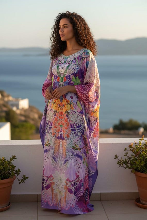 floral beach cover up dress Fancy Kaftan Pink Flowy : One Size Fit All, Silk Blend Dress Size:Small 14-14.5 ( 34/35) Creative plus size dresses halter black maxi dress sheer fabric * Flattering