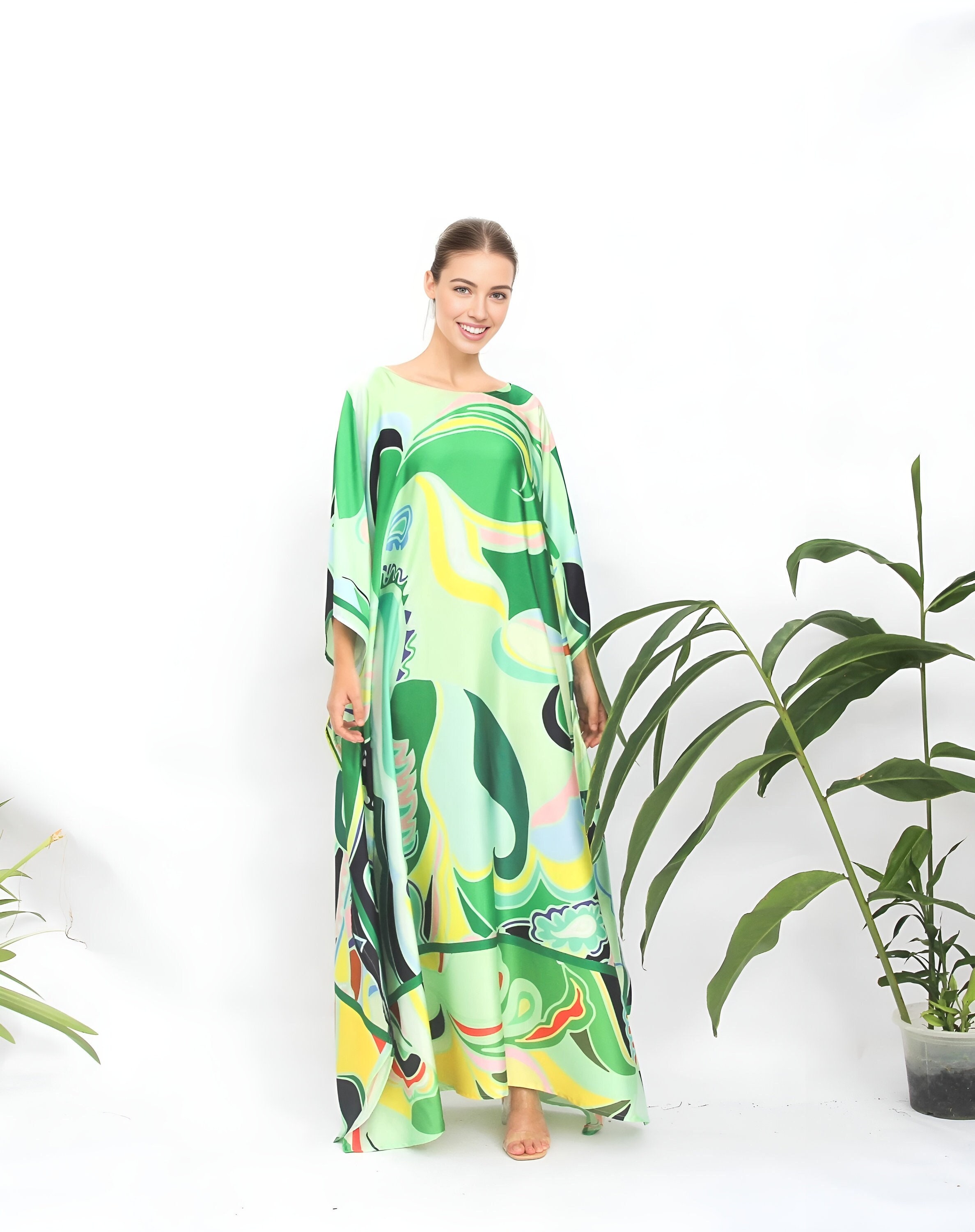 Kaftan Green Full Length Silk Caftan Women Luxury Kaftan Forest Wedding