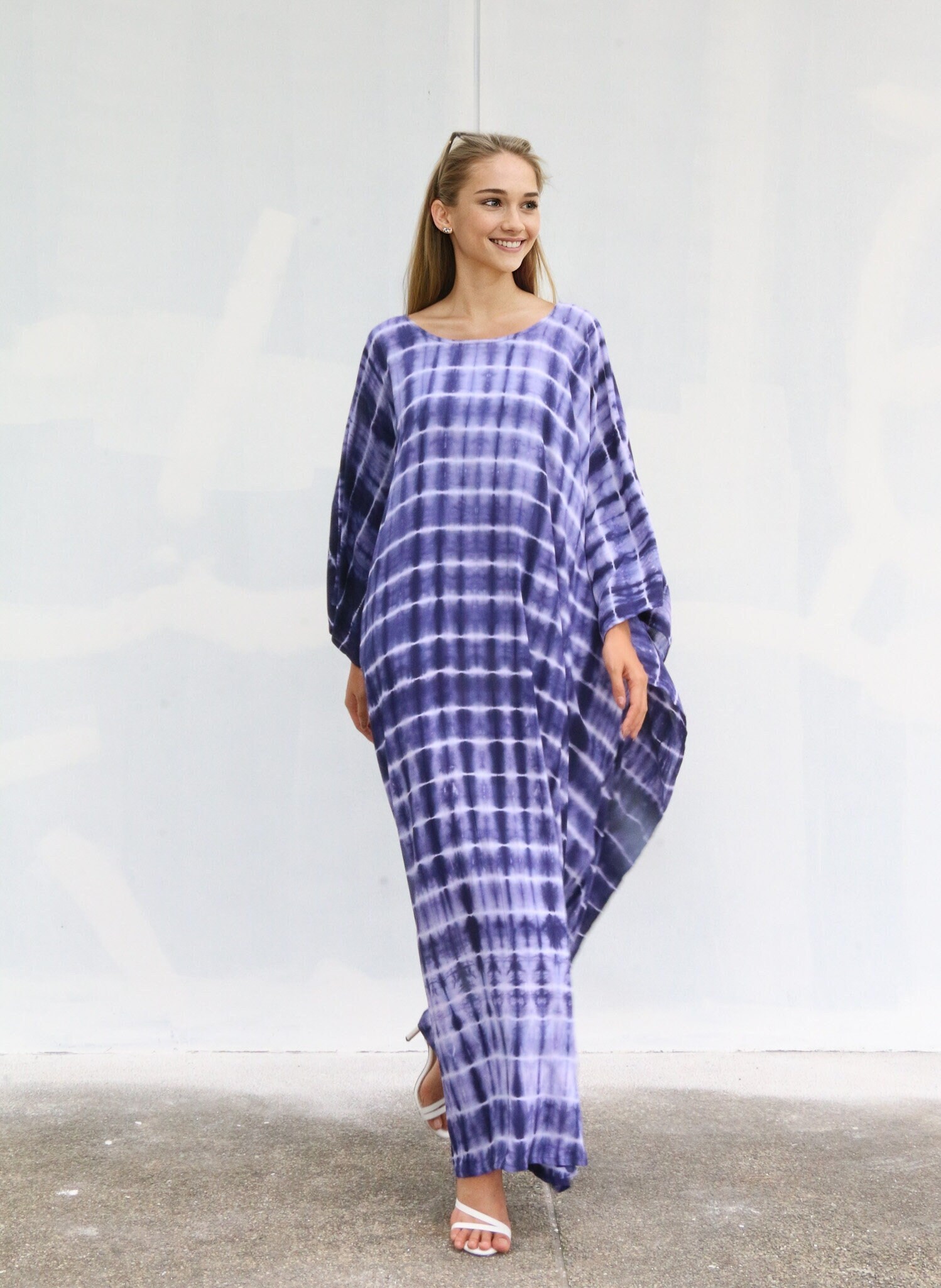 Blue Tie n Dye Breathable Printed Cotton Kaftan Dress – Summer Wear main image 1