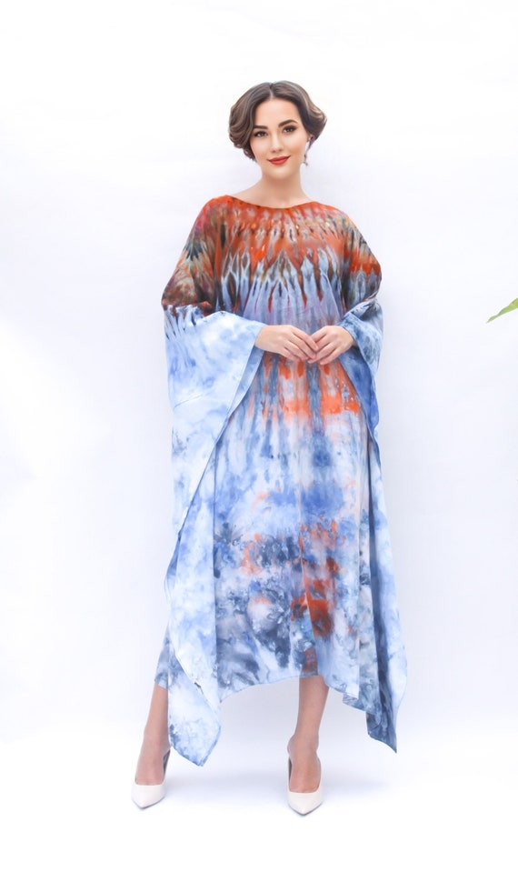 Linen kaftan hand tie dye free size easy travel pool cover up beach wear