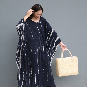 Tie-Dyed Cotton Caftan Dress: V-Neck Resort Wear