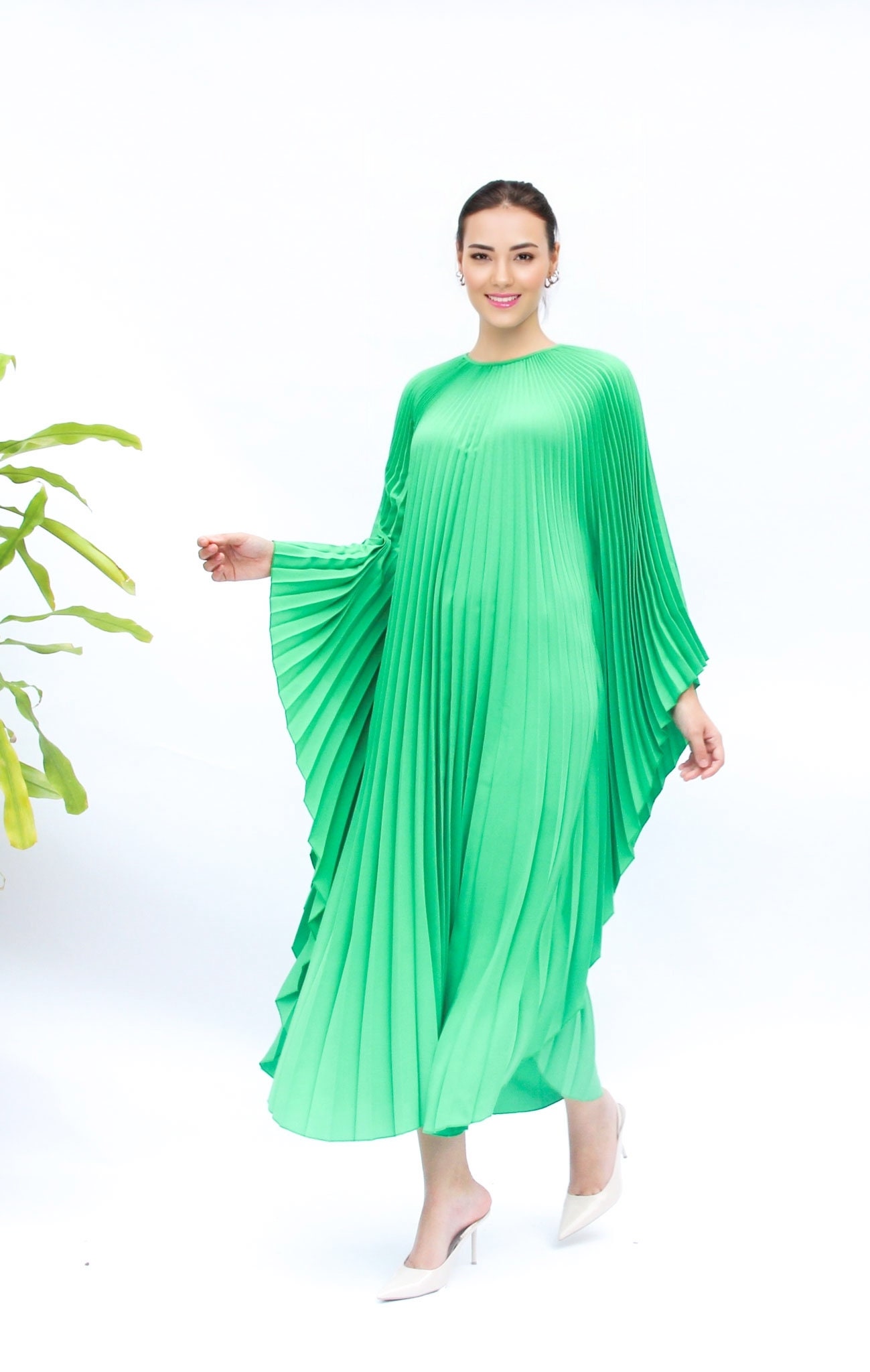 Green Kaftan Pleated Kaftan Elegant Wedding Dress Pleated Etsy
