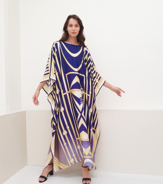 Art Deco Print Silk Kaftan: Custom Resort Dress