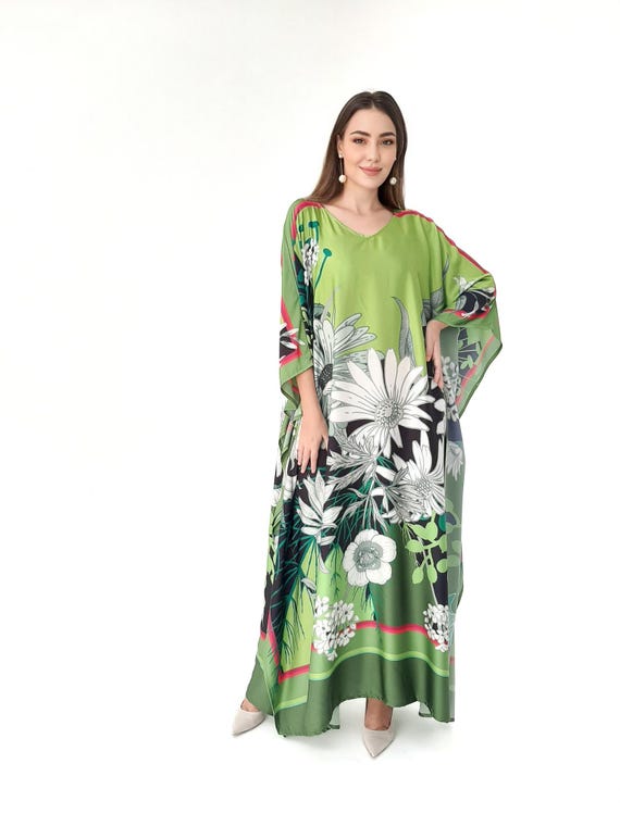 Floral caftan dress for wedding guest, Cruise kaftan vacation gown dress, Plus size caftan one size fit all custom made length, gift for her