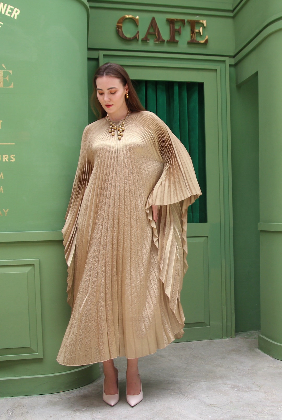 Ombre Pink Kaftan dress with Gold handwork Partywear gown