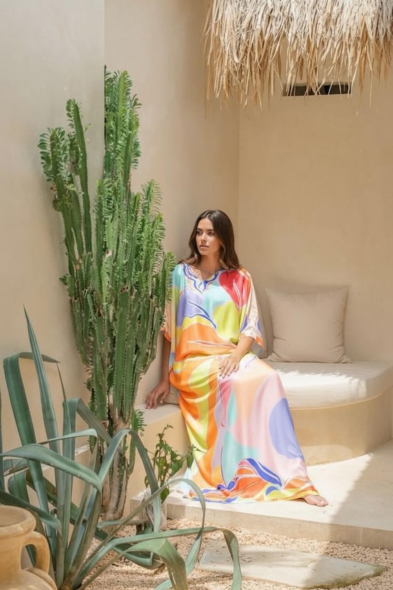 silk kaftan dress for wedding Esmeralda Silk Kaftan in Precious Malachite, M