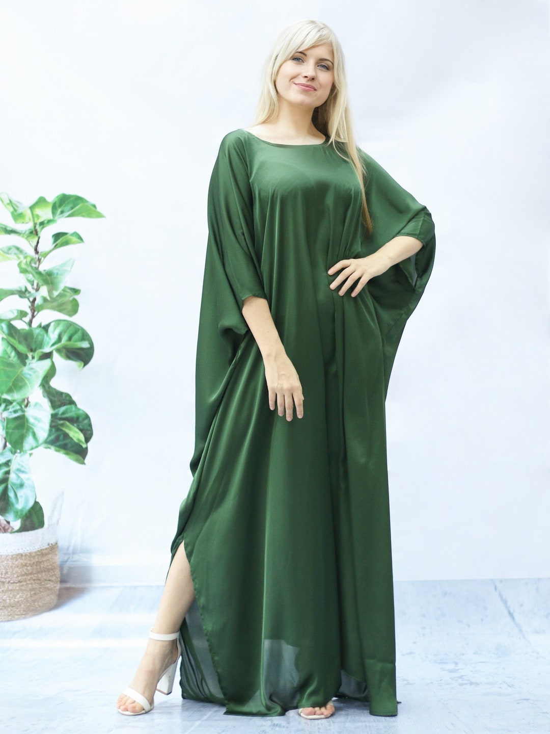 Green Kaftan Beach Wear Kaftan Maxi Dress Silk Caftan Satin Etsy